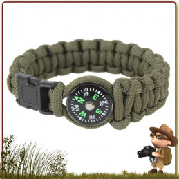 Bracelet Paracord VERT avec boussole Rothco équipement survivaliste