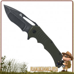 Couteau pliant bushcraft HUGIN Black Fox entièrement en acier 440C finition stonewashed manche g10 vert