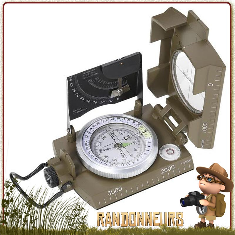 BOUSSOLE STYLE MILITAIRE LOUPE SYSTEME DE VISEE CAMPING RANDONNEE SCOUT  TREKKING