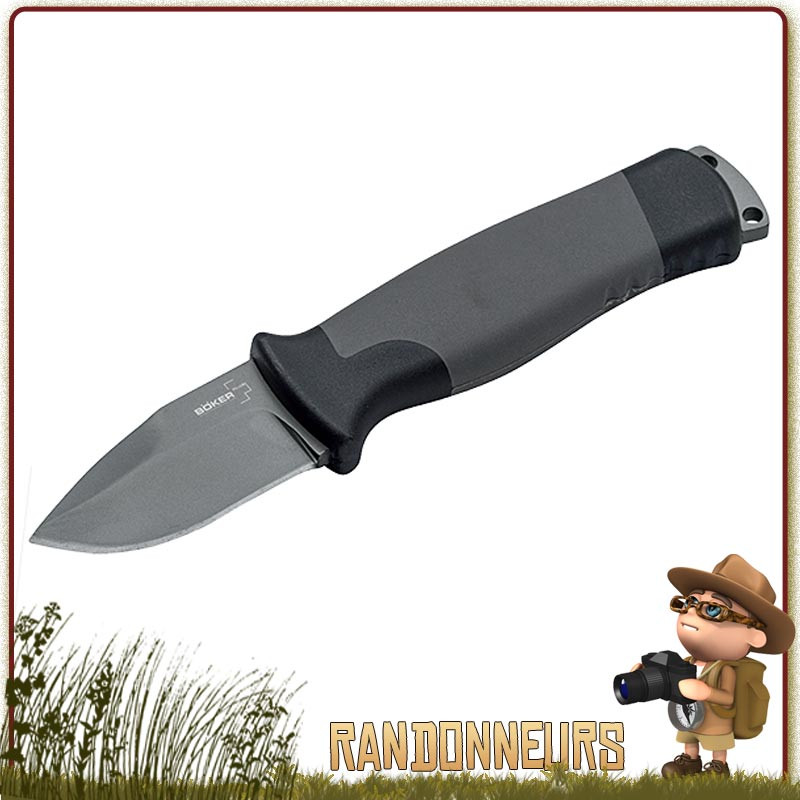 Poignard Outdoorsman Mini Boker edition limitée lame full tang plate semelle acier 12C27 avec étui nylon tactique