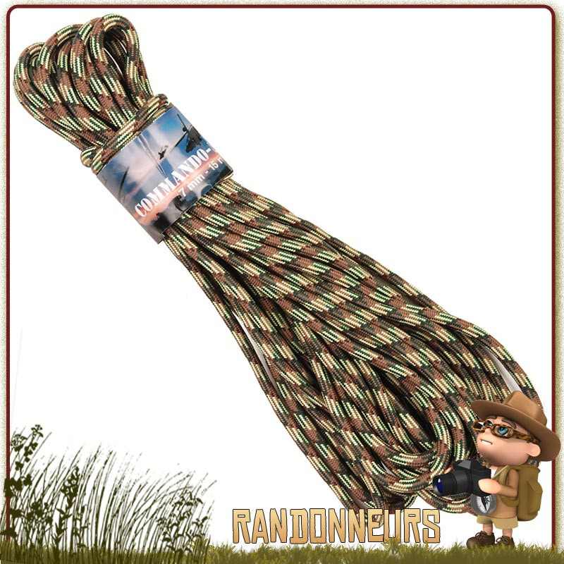 Corde Nylon bivouac bushcraft 7mm x15m Camo 101 Inc drisse camouflage