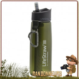 gourde filtration eau lifestraw GO 2 pour filtrer l'eau d'une rivière en randonnée légère et voyage avec charbon actif