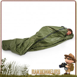 Tente Abri Urgence Isotherme Origin Outdoors verte randonnee bushcraft avec revetement argenté reflichissant la chaleur