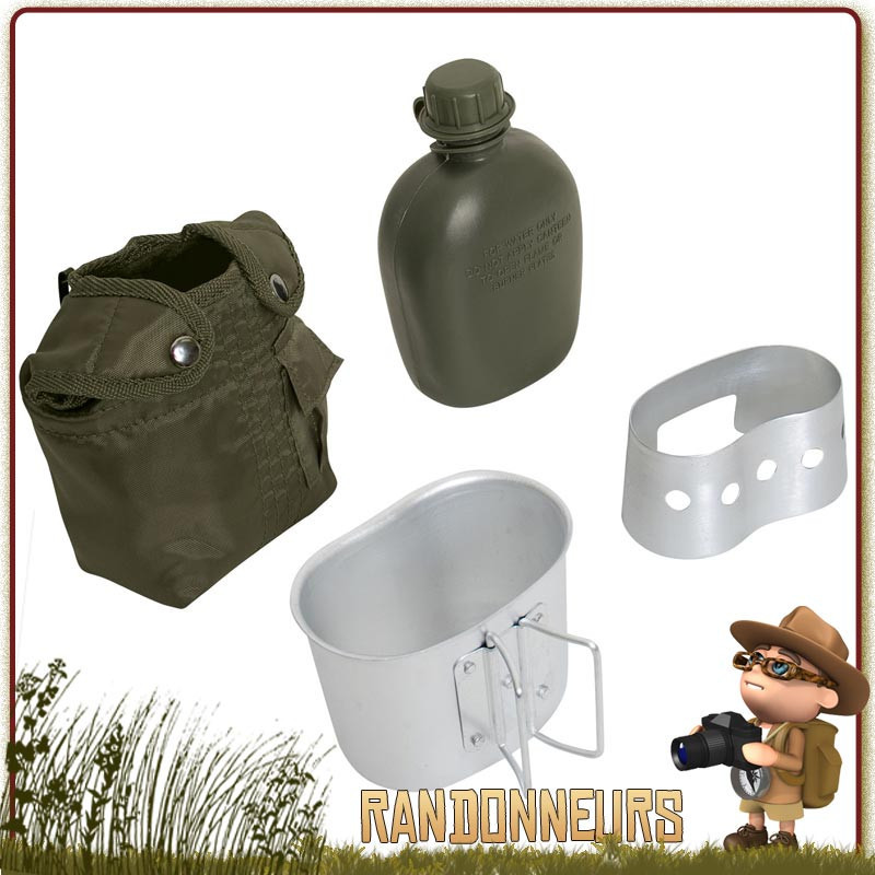 Set Gourde Militaire avec Housse VERT OLIVE et quart