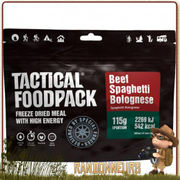 sachet repas lyophilise Spaghetti au Bœuf Bolognaise Tactical Foodpack pour randonner léger