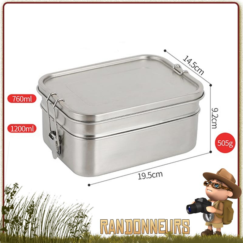 Boite Inox Lunch Box Double Deluxe 190cl alimentaire repas bureau