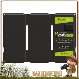 chargeur Solaire de randonnee PTFLAP 24W 5-12v SunPower Powertec puissant et ultra leger