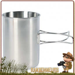 Tasse Acier Inox 85 cl Tatonka graduée, anses repliables compatible gourde Nalgene de 1 Litre pour feu de camp