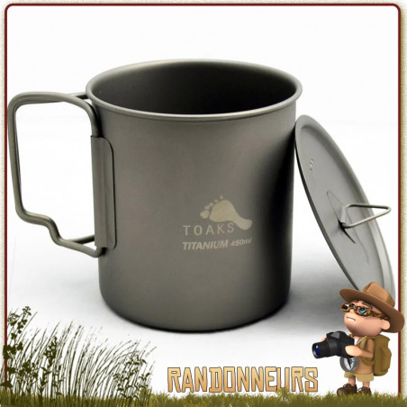 Tasse en titane de 420 ml avec couvercle, poignée pliable, tasse à eau
