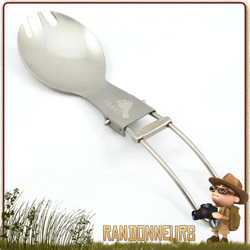 Spork Titane Pliable TOAKS ultra légère repliable sur manche filaire, idéale pour le bivouac léger et randonnée ultra light