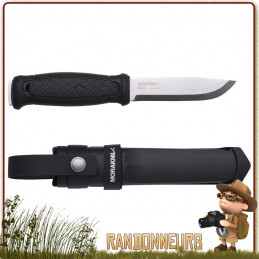 Couteau bushcraft Mora GARBERG Multi mount avec lame full tang acier Carbone 14C28N de 11 cm, manche gomme noir