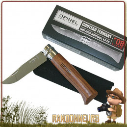 Couteau fermant Opinel 8 VRI luxe manche en bois Padouk 11 cm. Lame acier inox poli et glacé