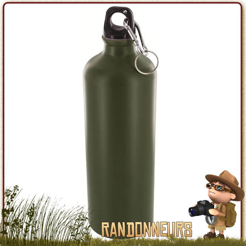 Gourde militaire Aluminium 1 L litre verte Highlander avec mousqueton