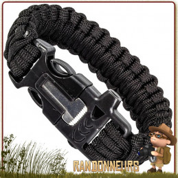 Bracelet paracorde nylon 550 agrémenté d'un kit de survie complet tige ferrocérium allume feu et un grattoir