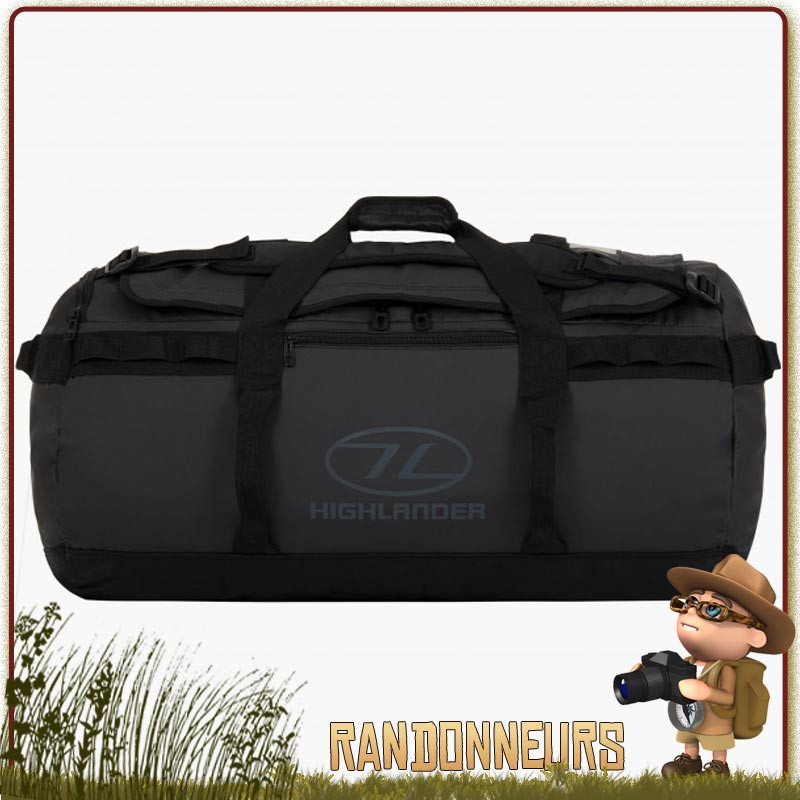 Sac transport étanche Duffle Bag Storm KitBag 90L Noir Highlander résistant pour expedition raid moto enduro