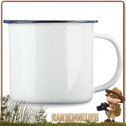 Mug Acier Tôle Émaillée BLANC Highlander robuste pour un bivouac bushcraft en forêt ou camping nature