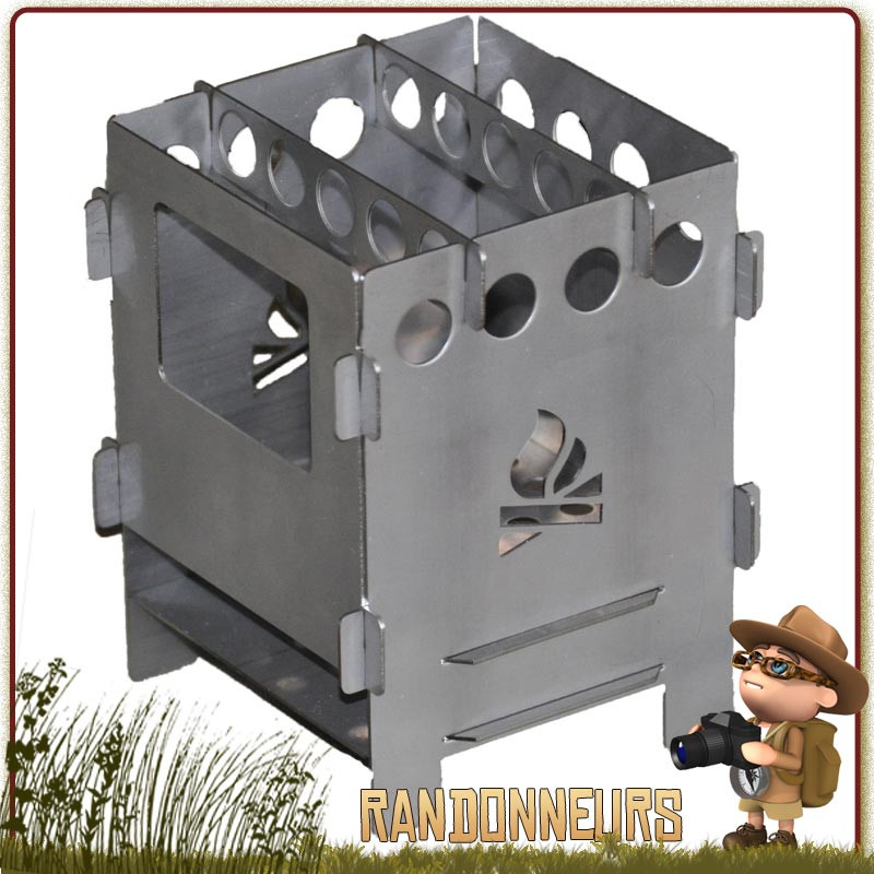 Réchaud BushBox de Bushcraft Essentials, un réchaud bois tout inox, multi combustibles (260 g) ultra compact